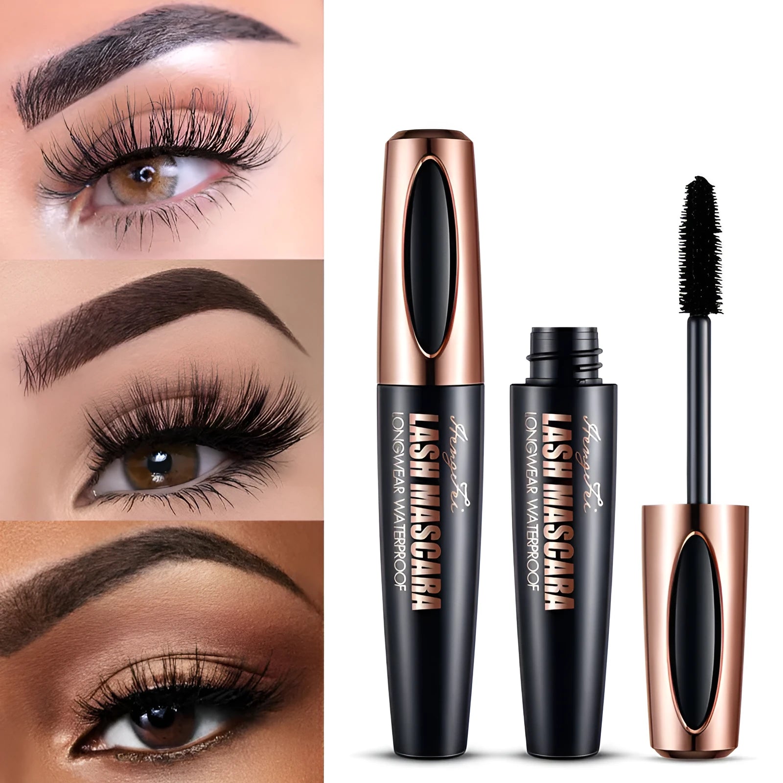 Black waterproof mascara tube for long curling, sweat-proof, and smudge-resistant wear.