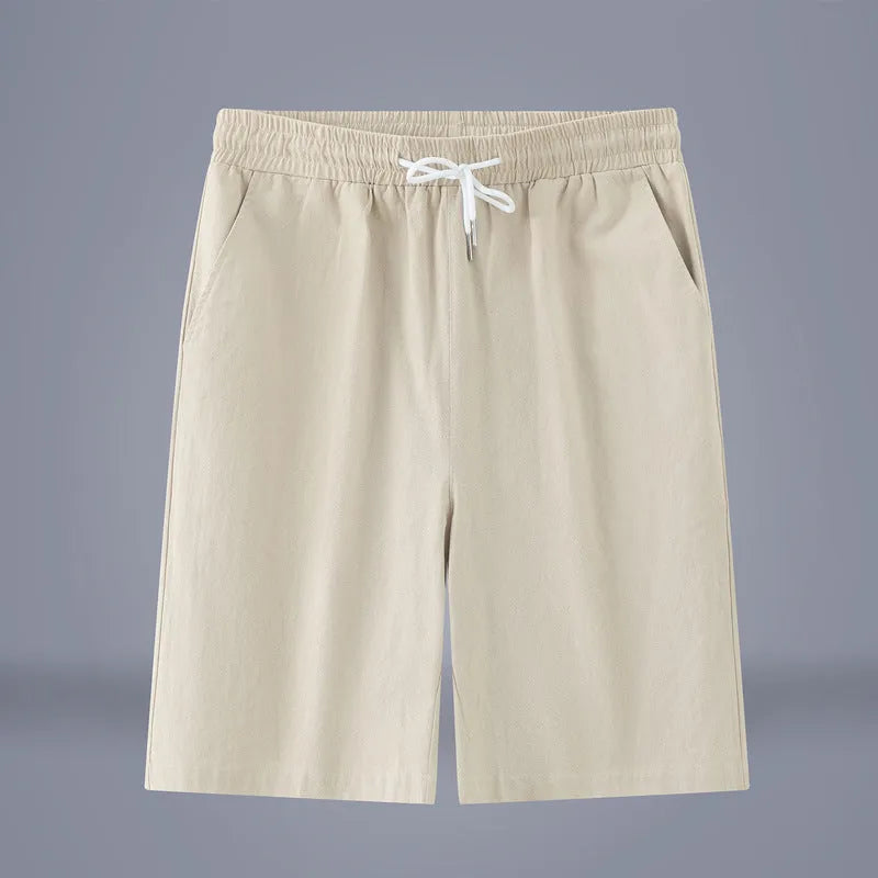 Chinese-style cotton and linen cropped pants in solid colours with drawstring waist