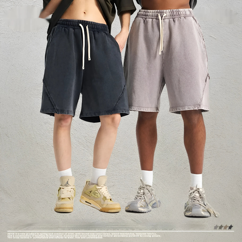 Men's batik washed pure cotton terry shorts in loose fit street style