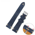 Brown genuine suede leather watch strap with small waist design on a wrist.