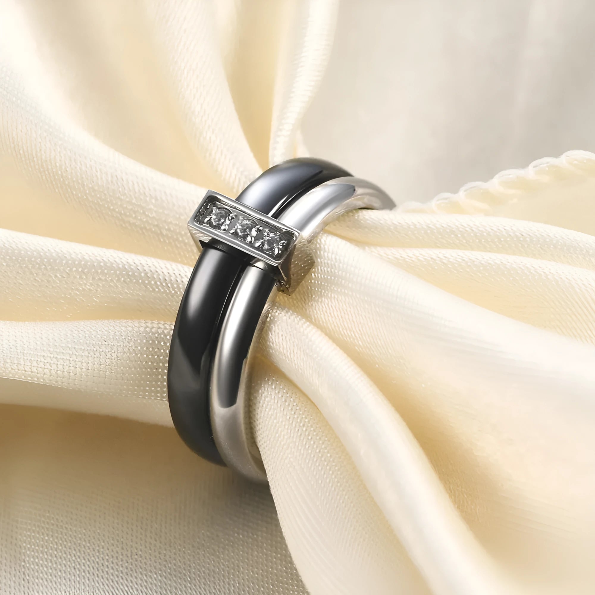 Zirconium ceramic women's ring with glossy stitching, 6MM wide band in steel black colour.