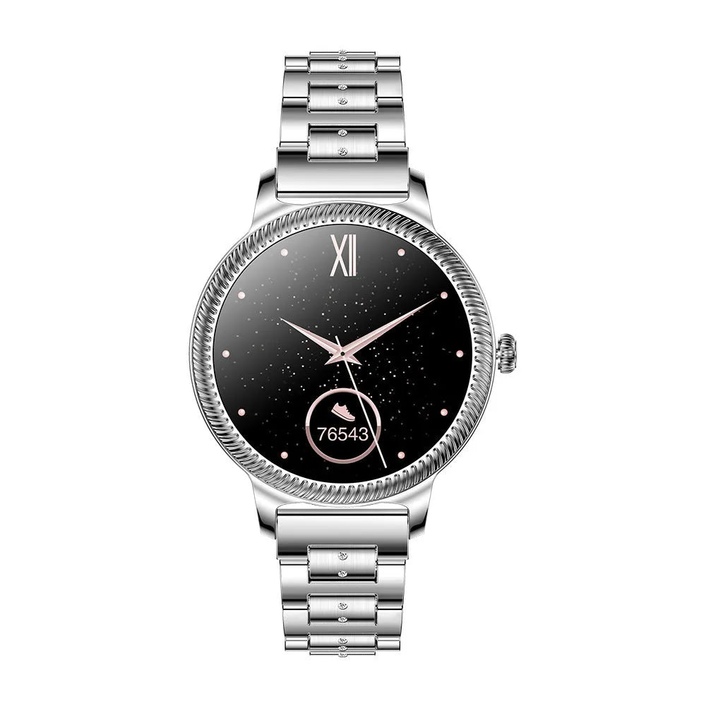 AK38 ladies smart watch with stainless steel wristband and 1.09 inch TFT colour screen