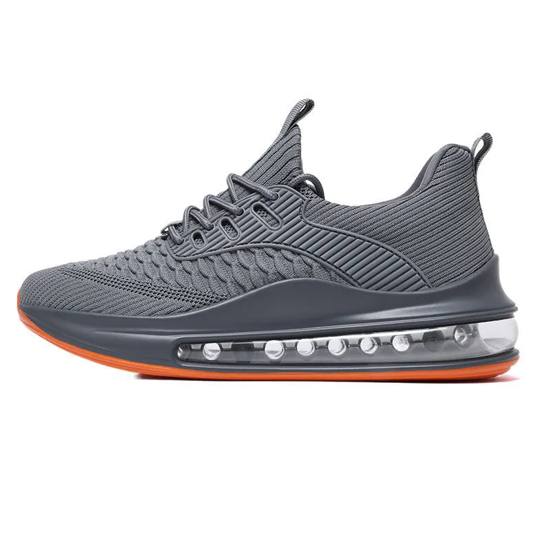Men's black mesh running shoes with round toe and lace-up front closure