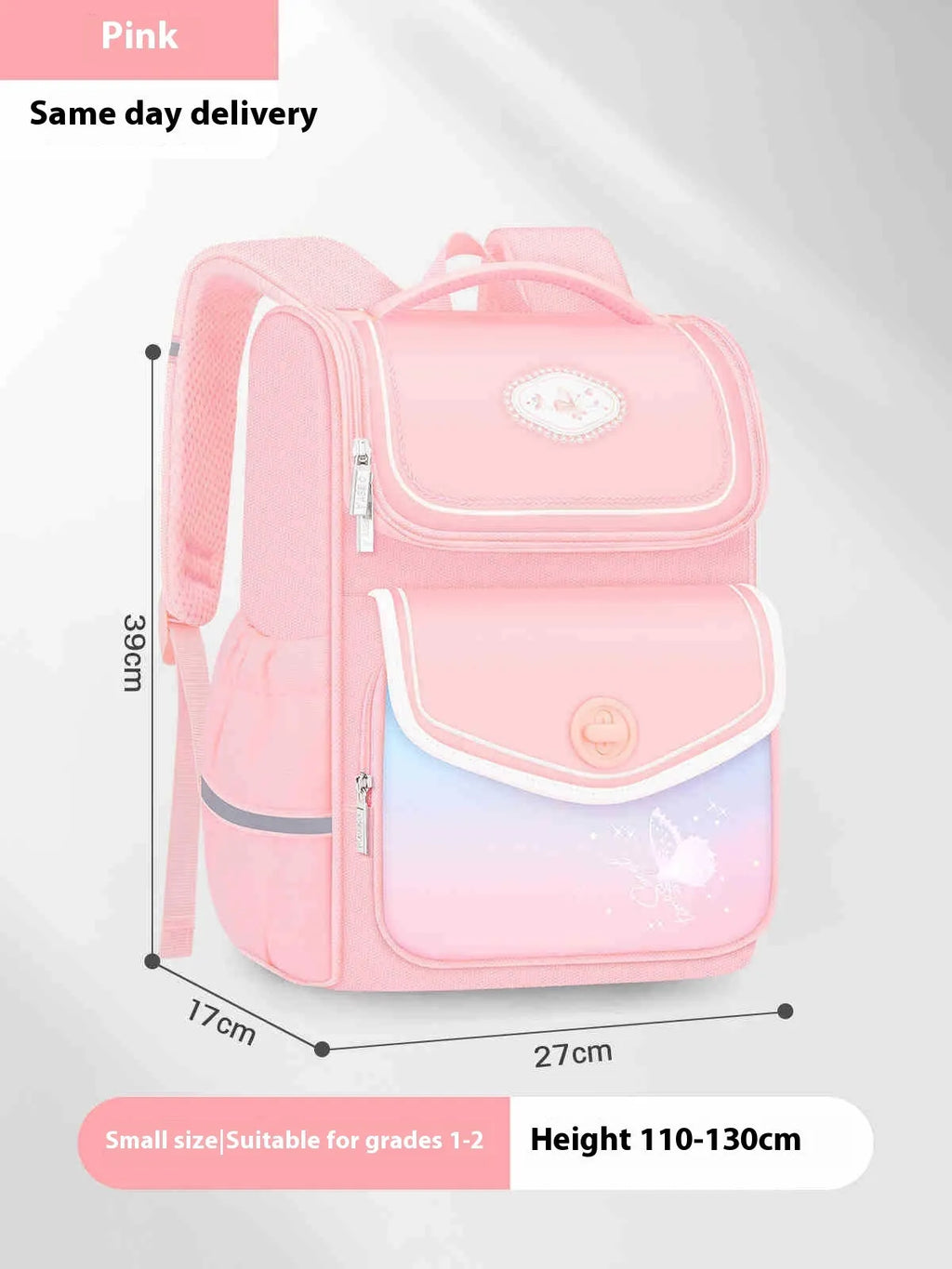 Pink large capacity waterproof oxford cloth schoolbag for primary school girls