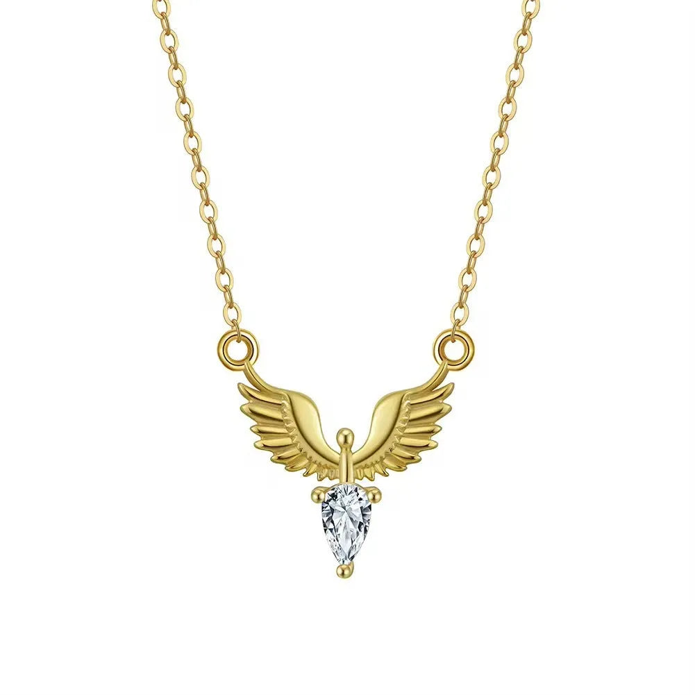 Close-up of an eagle pendant on a silver O-ring chain necklace, showing adjustable length.