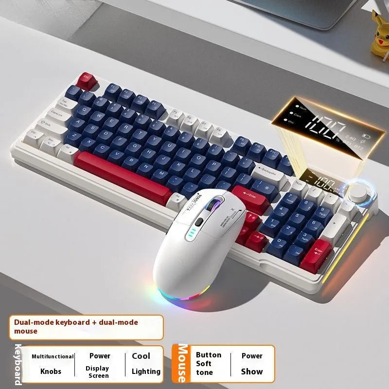 Wireless Bluetooth keyboard and mouse combo in blue white colour with compact design and ball-shaped keycaps