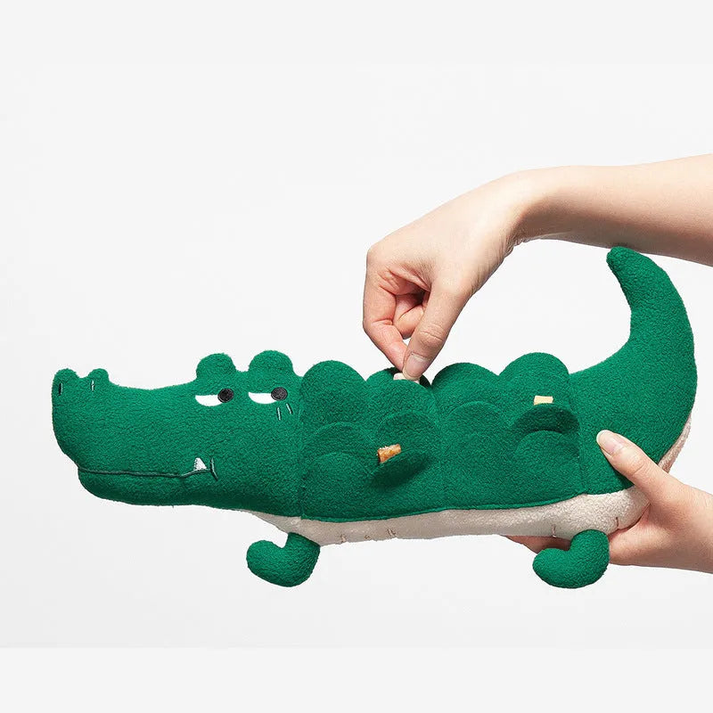 Green plush toy dog soft toy measuring 35cm tall on a white background.