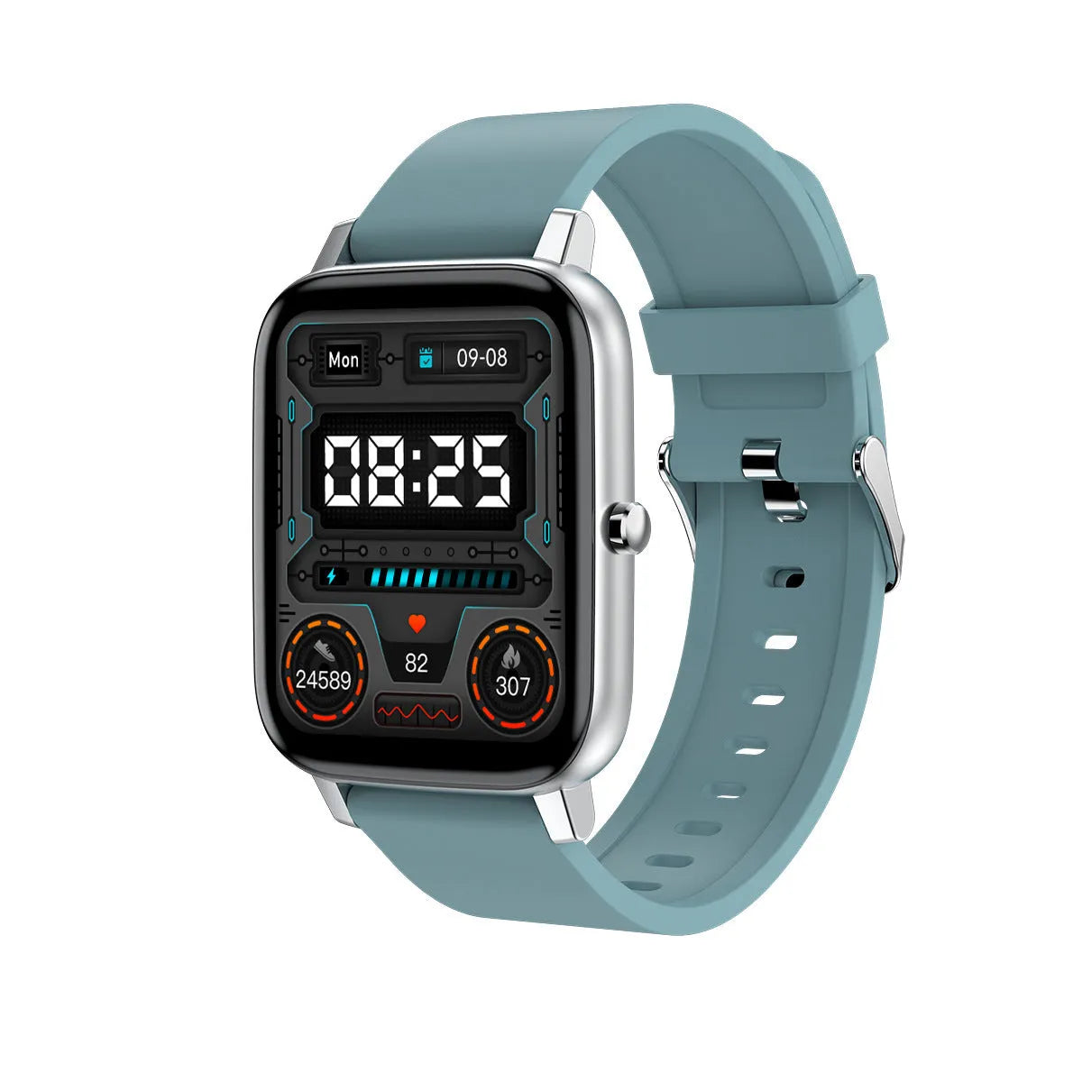 H80 smart watch with black silicone strap showing ECG and blood oxygen monitoring on its 1.69-inch touch screen