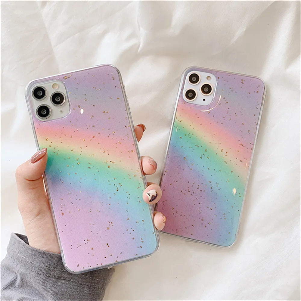 Rainbow gradient striped iPhone case in Japanese Korean style with TPU protective shell