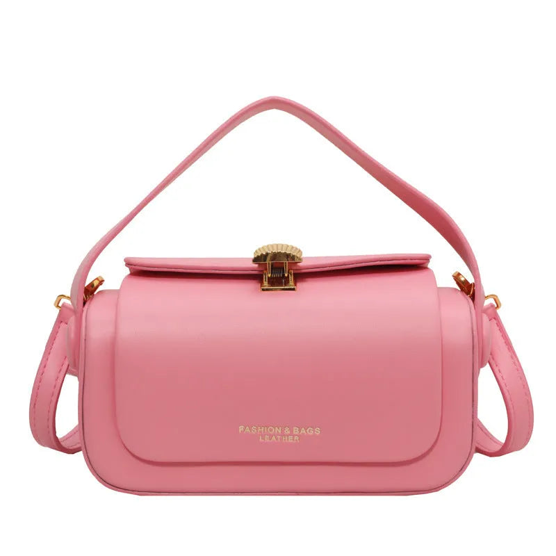 Personalised women's shoulder messenger bag in PU leather with letter detailing, shown in beige colour.
