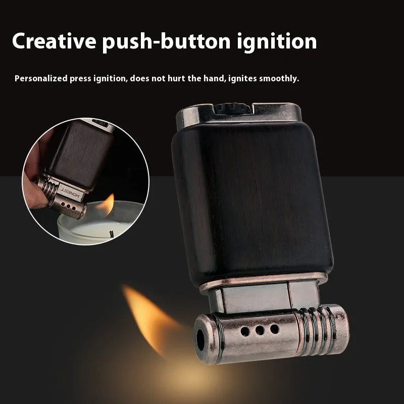 Black wood ebony gas lighter with rosewood sun face decorative panel
