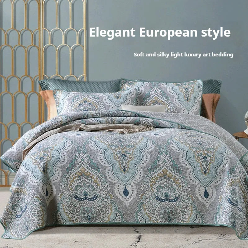 Pure cotton double-sided bedspread set with geometric pattern for 1.8m bed including two pillowcases