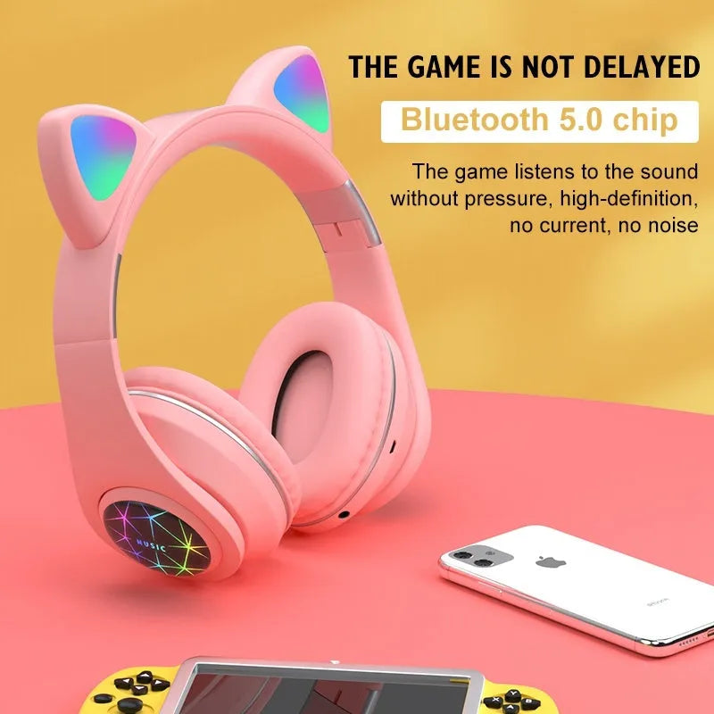 Wireless Bluetooth sports headphones with cat ear design in six colour options