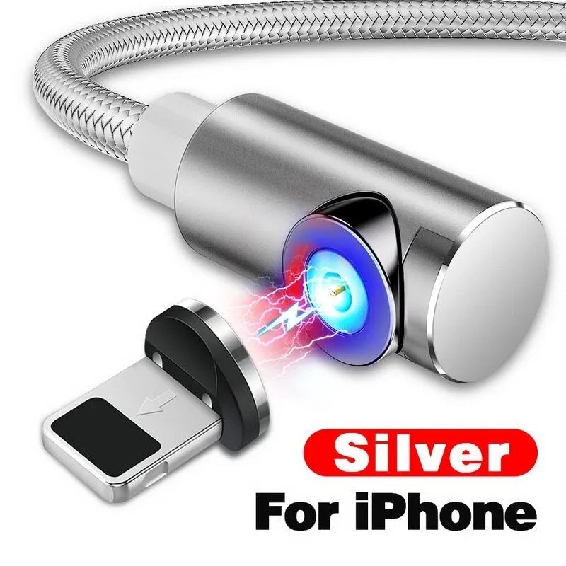 Black magnetic charging cable with aluminium housing and LED light indicator showing magnetic connectors