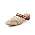 Women's black outdoor slippers with square toe box and chunky heels featuring breathable hollow-out design