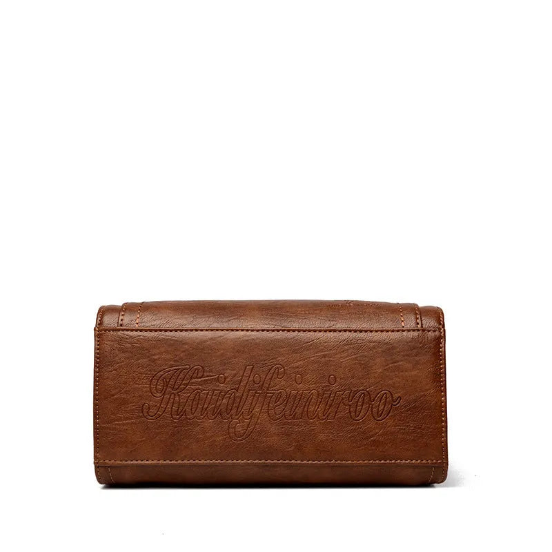 Retro style soft PU women's crossbody bag in a horizontal square shape with a sandwich pocket.