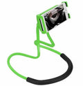 Universal white phone neck holder with 360-degree rotating clamp mounted on a smartphone