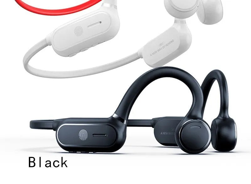 Black air conduction touch Bluetooth wireless earphone with titanium alloy frame in ear-hanging design
