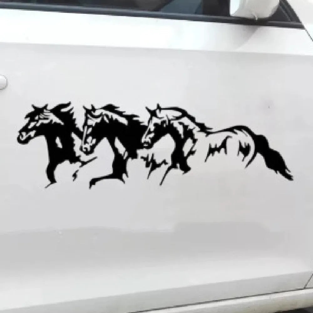 25cm by 8cm three horse auto decal vinyl sticker in black, white, red, and blue colour options