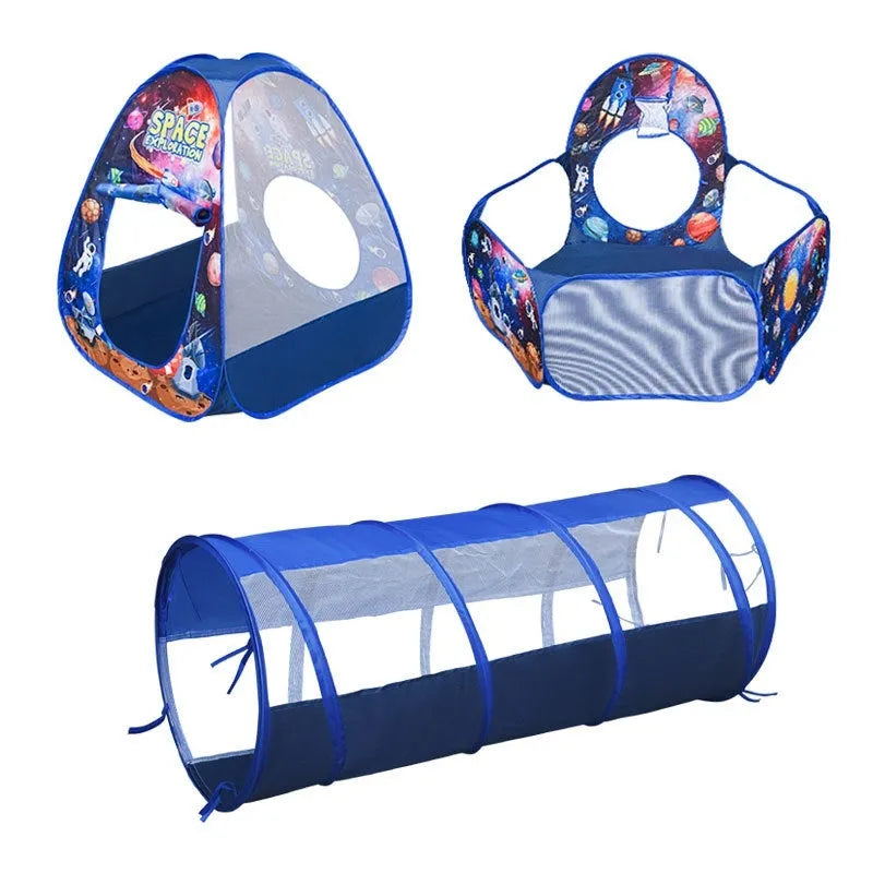 Children's cloth three-in-one play tent with tunnel in a cartoon submarine theme