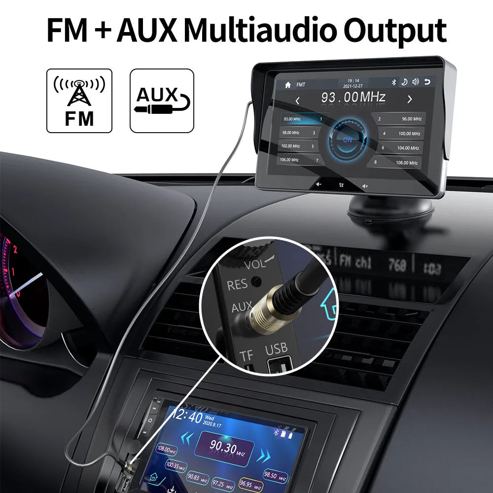 7-inch wireless CarPlay car display with ceiling mount and astern video functionality