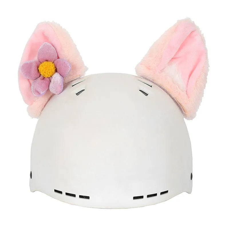 A plush fabric helmet cover with cartoon character ears, shown in size M for bicycle or motorbike use.