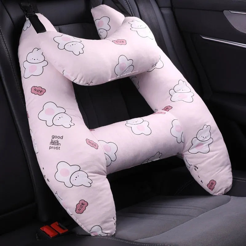 55cm by 70cm car headrest pillow in floral skirt rabbit design with optional neck support pillow.