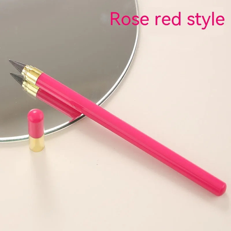 Clear acrylic eternal pencil with alloy pen head showing internal mechanism and colour refill options