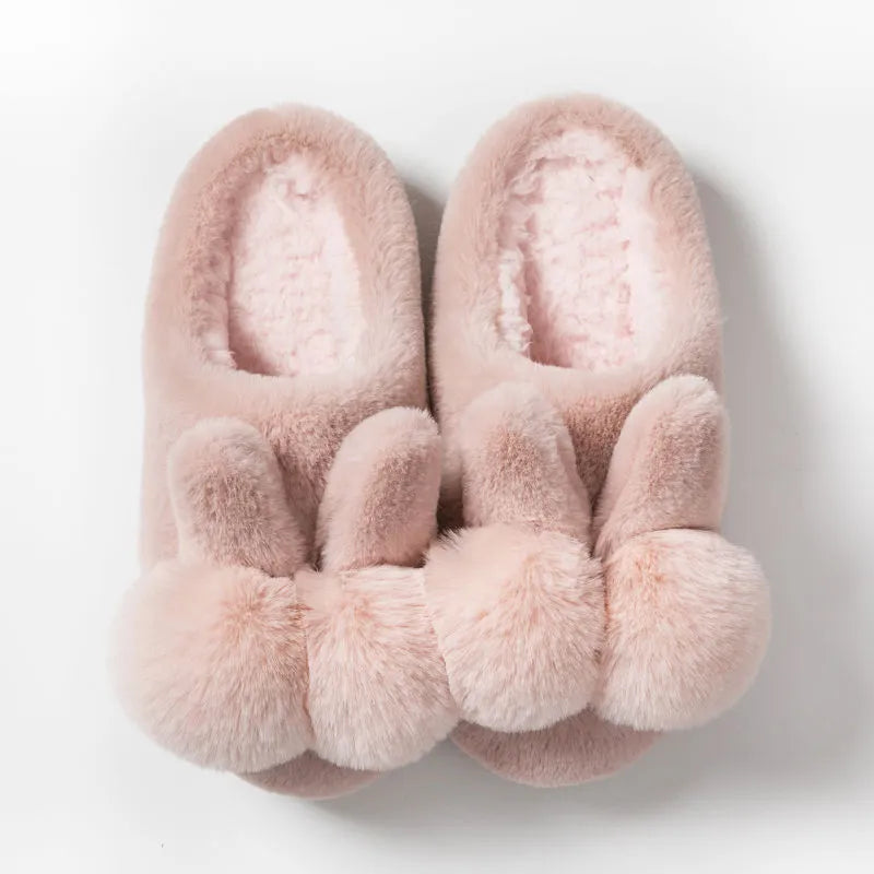 Bunny fluffy slippers with rabbit fur upper in coffee colour showing high shaft design