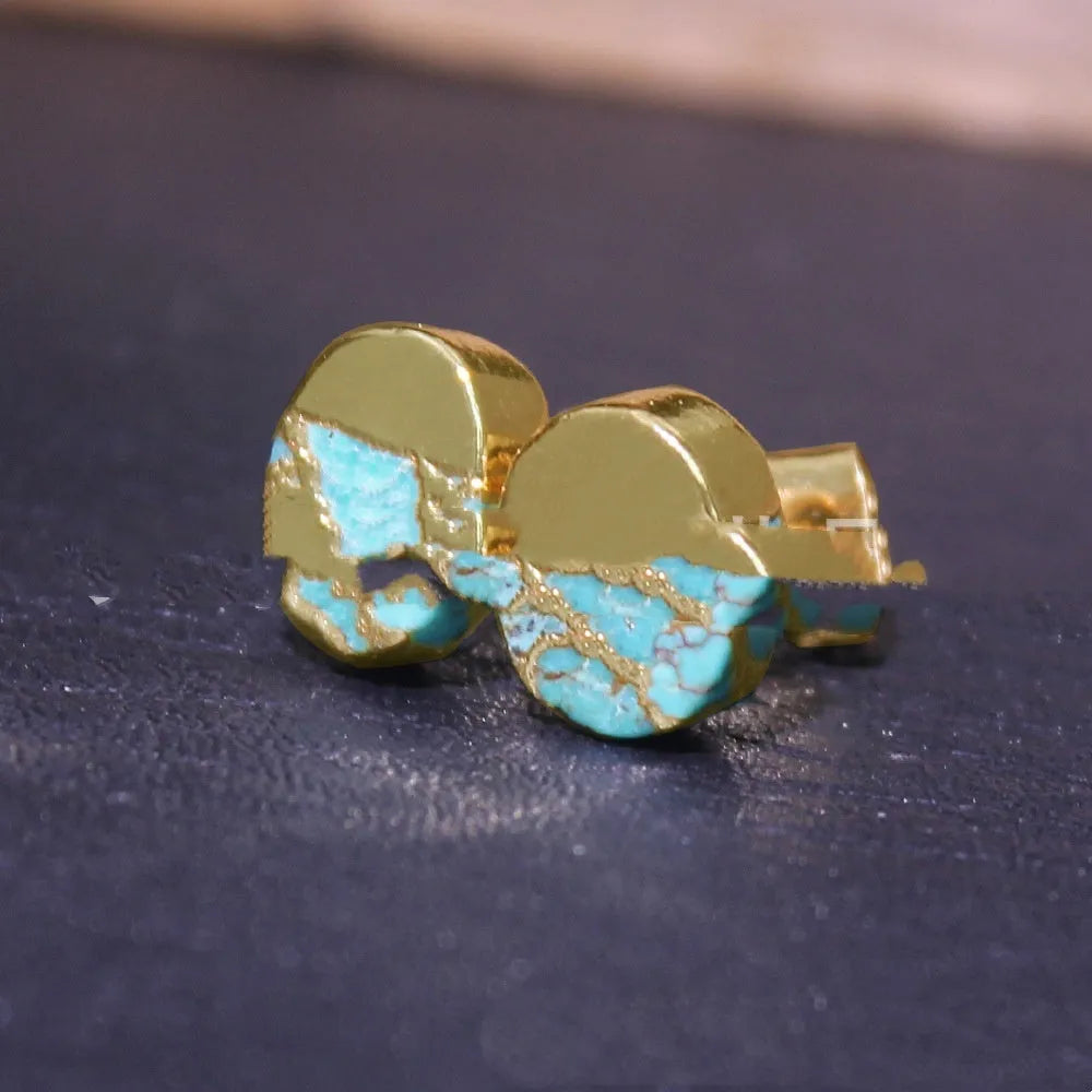 Natural stone Bohemian style stud earrings with irregular shaped stones on simple metal posts