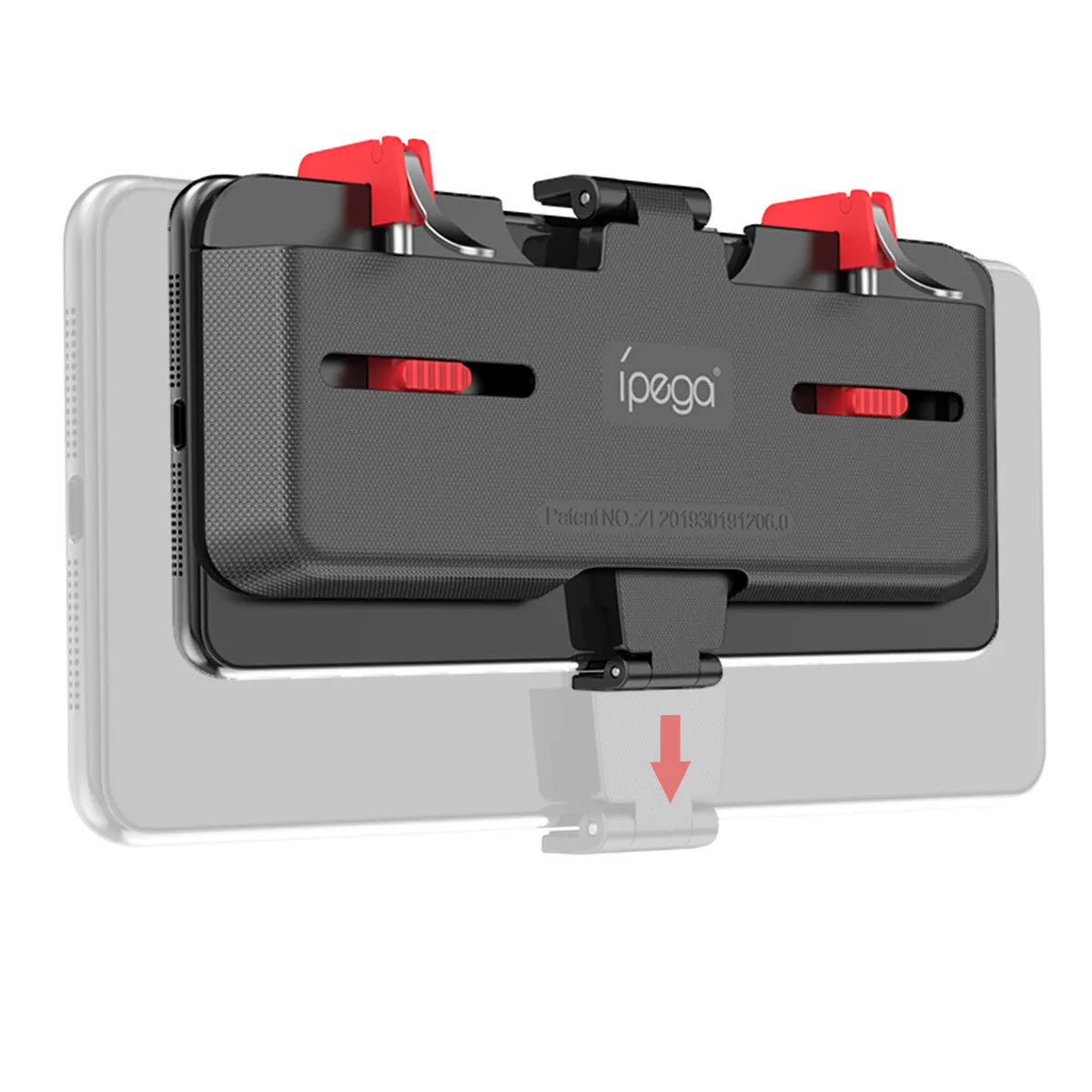 Black adjustable trigger phone gaming grip bracket with telescopic clamp extended