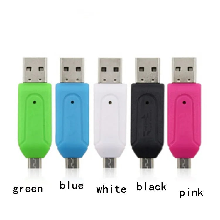 OTG dual-purpose card reader in white with USB 2.0 connector for SD and TF memory cards