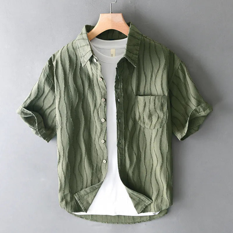 Men's loose fit pure cotton short sleeve casual shirt in apricot colour
