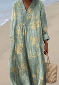 A casual long sleeve shirt dress with a 3D floral print, showcasing its Princess cut and wide waist design.
