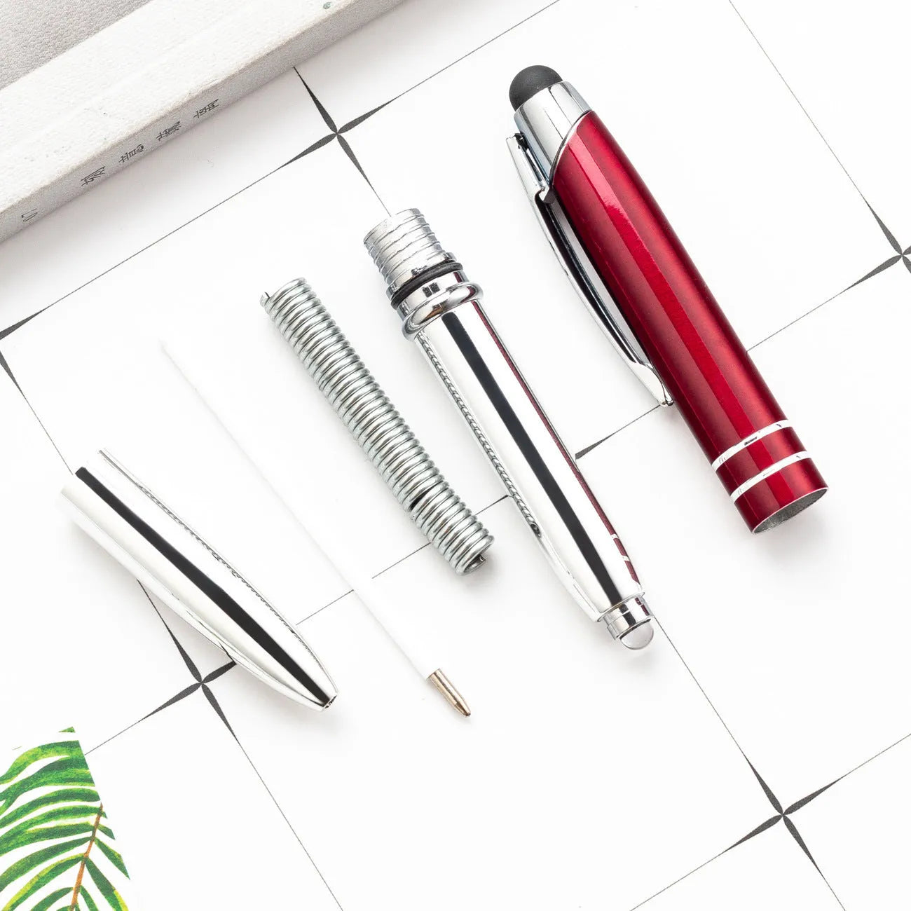 Metal multifunctional pen with capacitive stylus tip, ballpoint pen, and LED light in five colour options