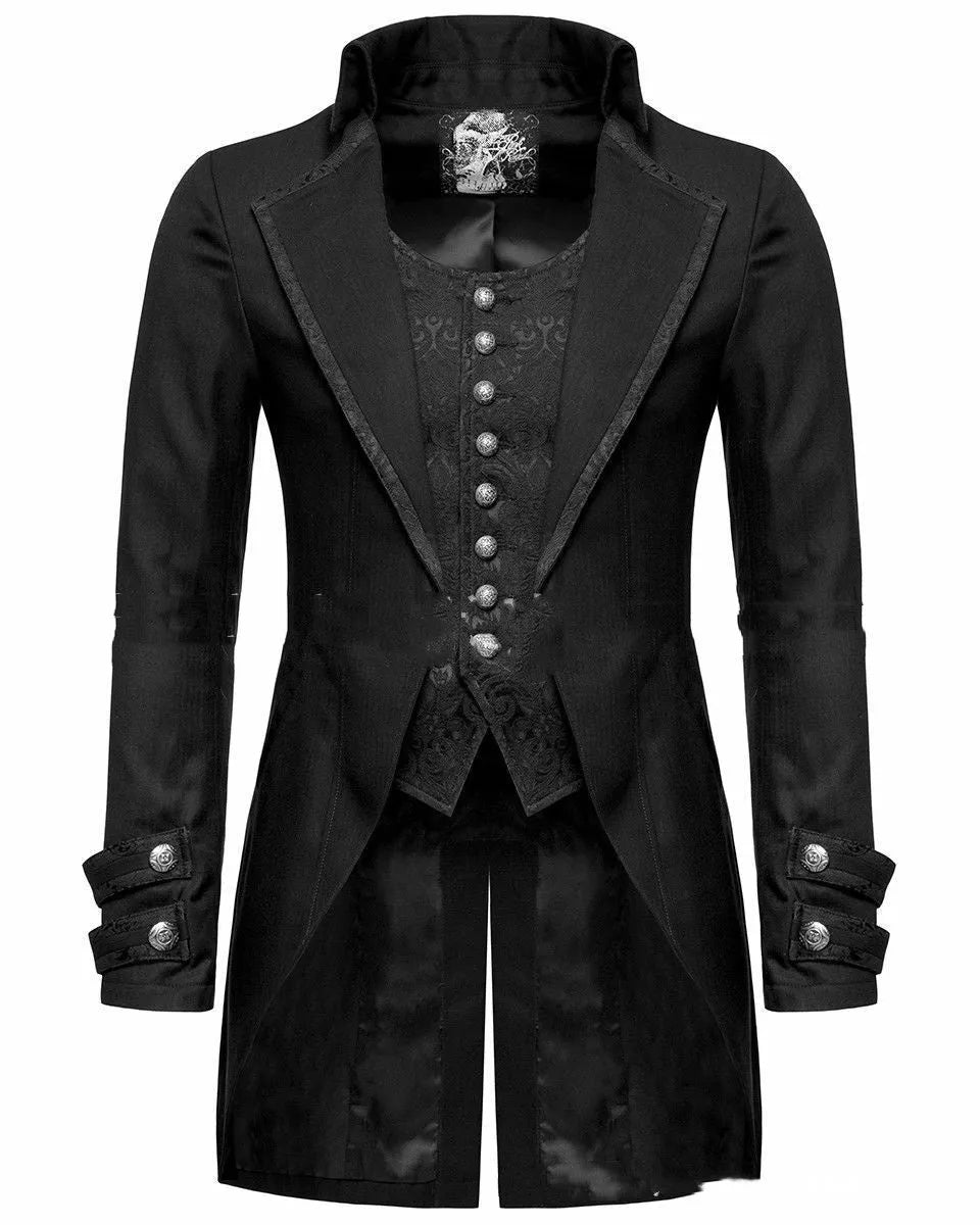Black Victorian morning gown jacket for men's Gothic cosplay clothing