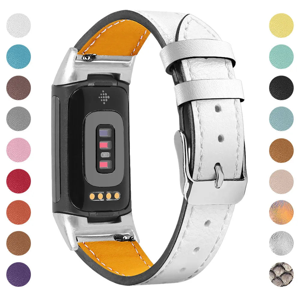 Genuine leather smart watch strap for Fitbit Charge 5 and Charge 6 in various colour options
