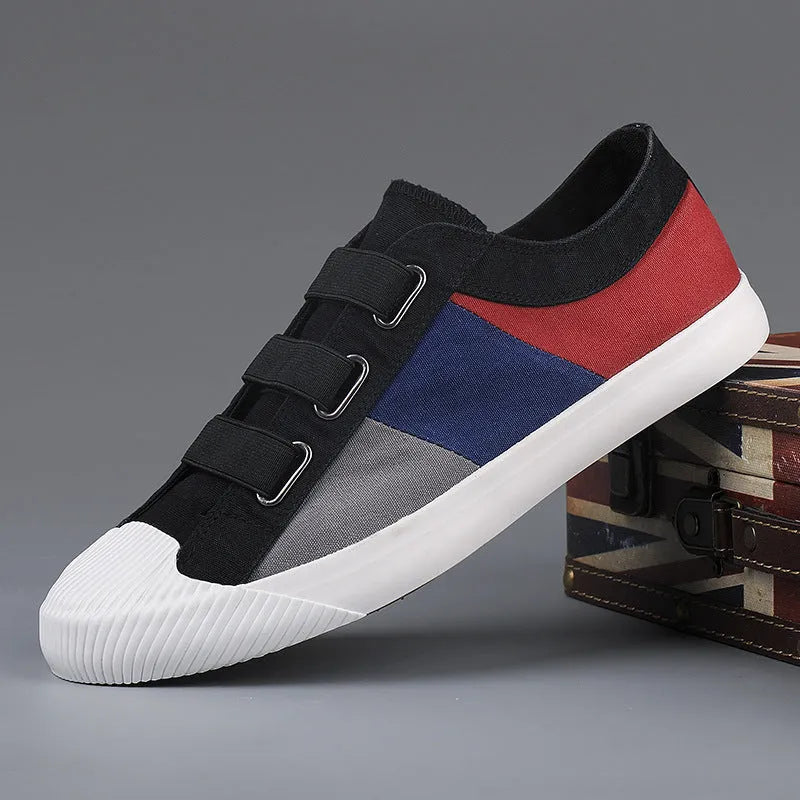 Men's low-top canvas sneakers with elastic band in beige colour