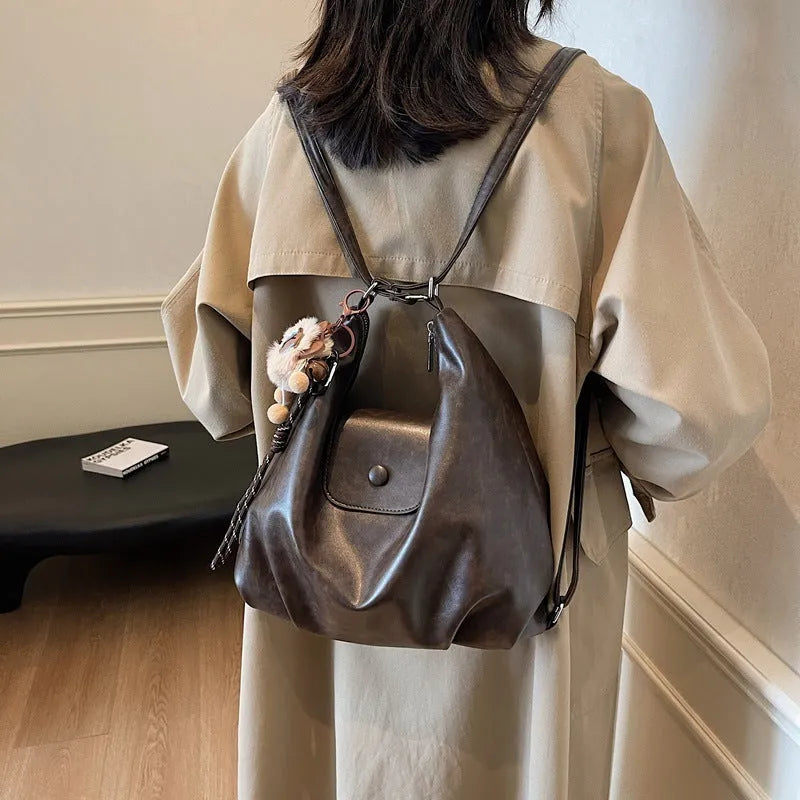 PU leather women's shoulder bag in urban style with mobile phone compartment