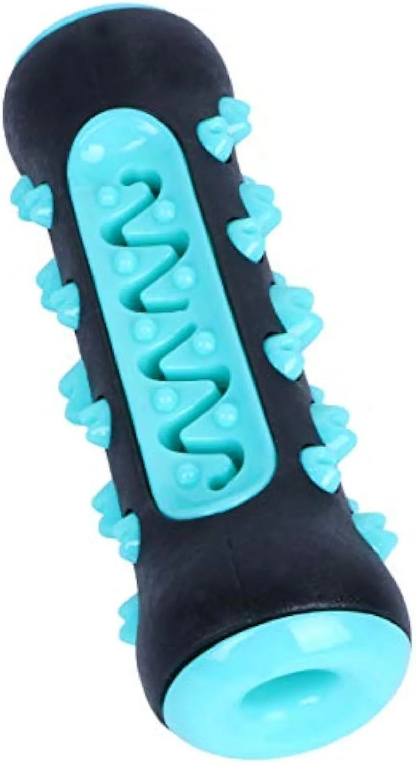 Natural rubber dog toothbrush chew toy in blue colour on white background