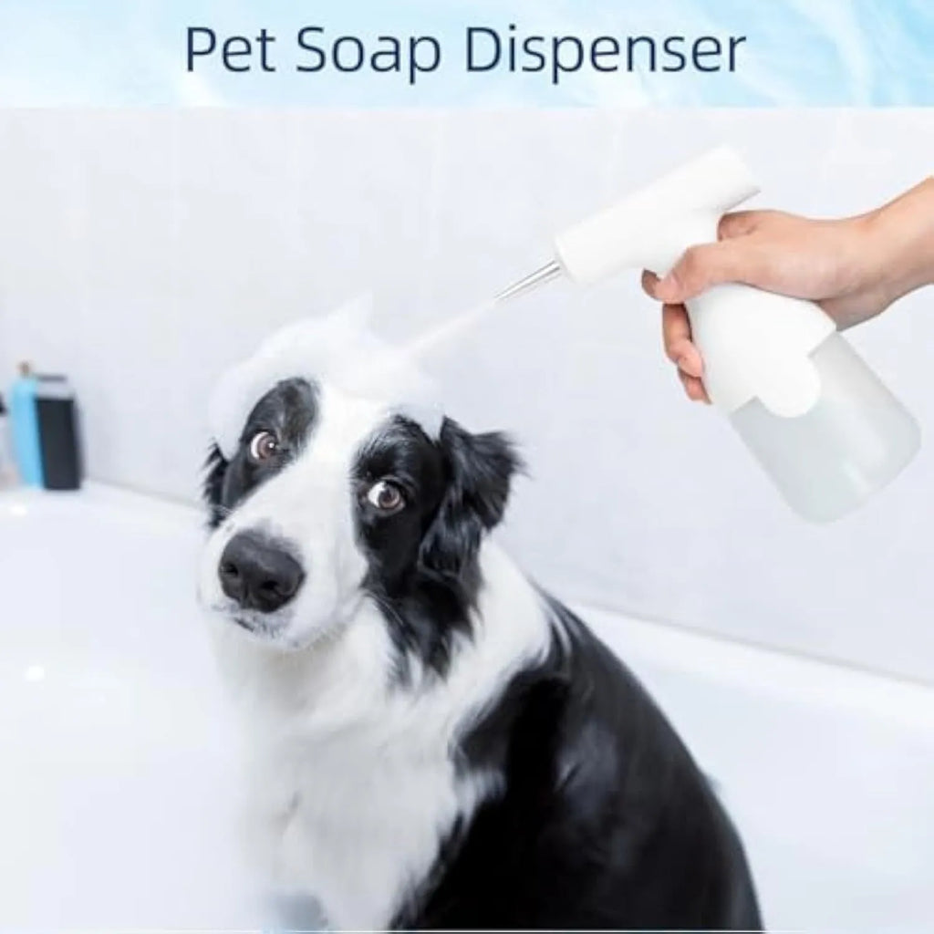 White electric foam soap dispenser for pet bath and kitchen cleaning with two nozzles