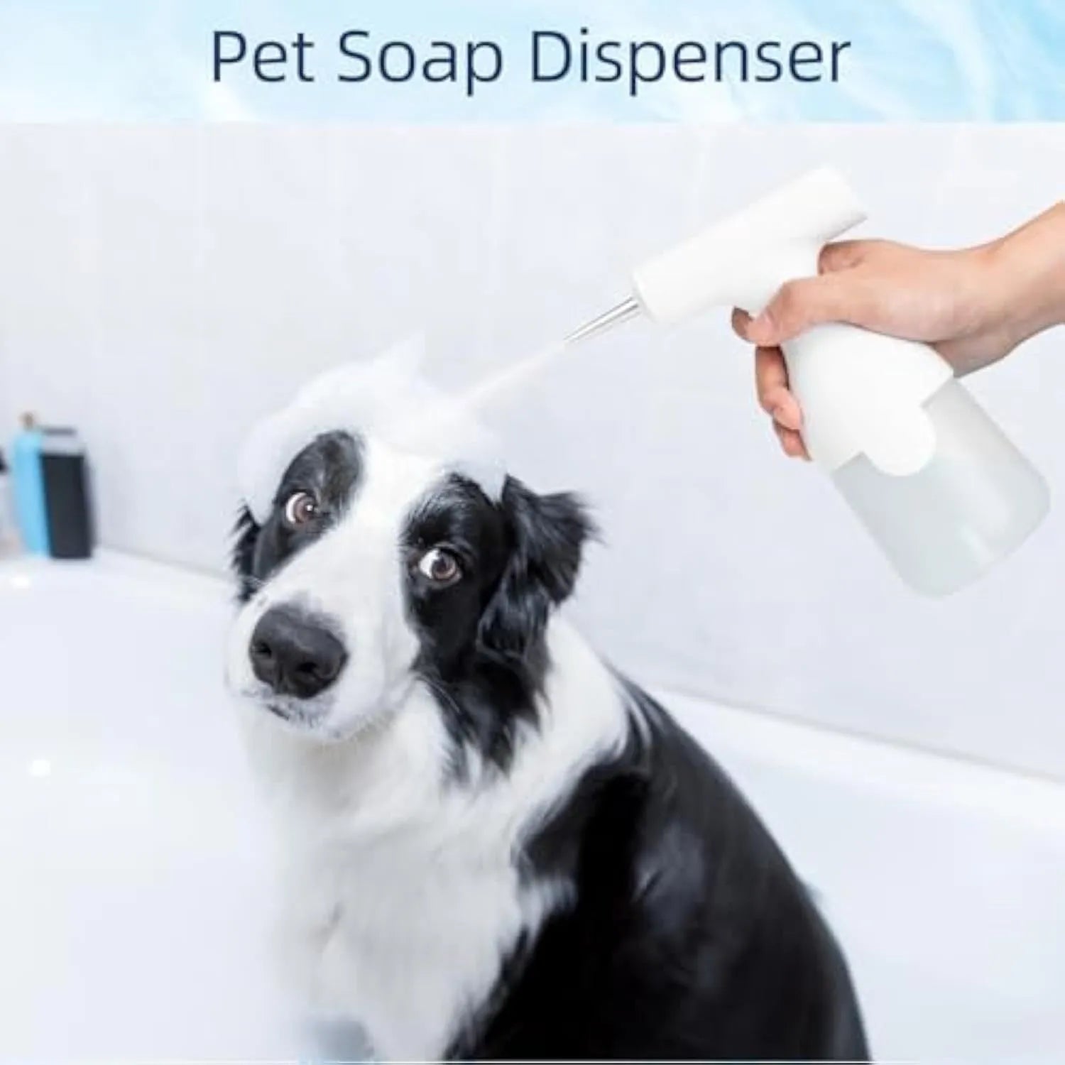 White electric foam soap dispenser for pet bath and kitchen cleaning with two nozzles