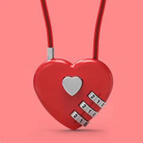 Peach heart shaped ABS plastic lock with a steel wire rope, shown in a choice of colours.