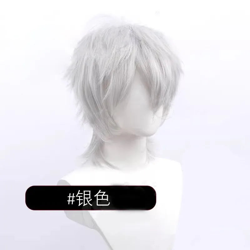 Short red Anime style cosplay wig for men made from high-temperature fibre