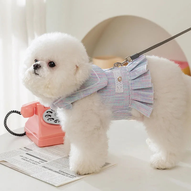 Purple and pink polyester pet clothes for cats and small dogs in four sizes