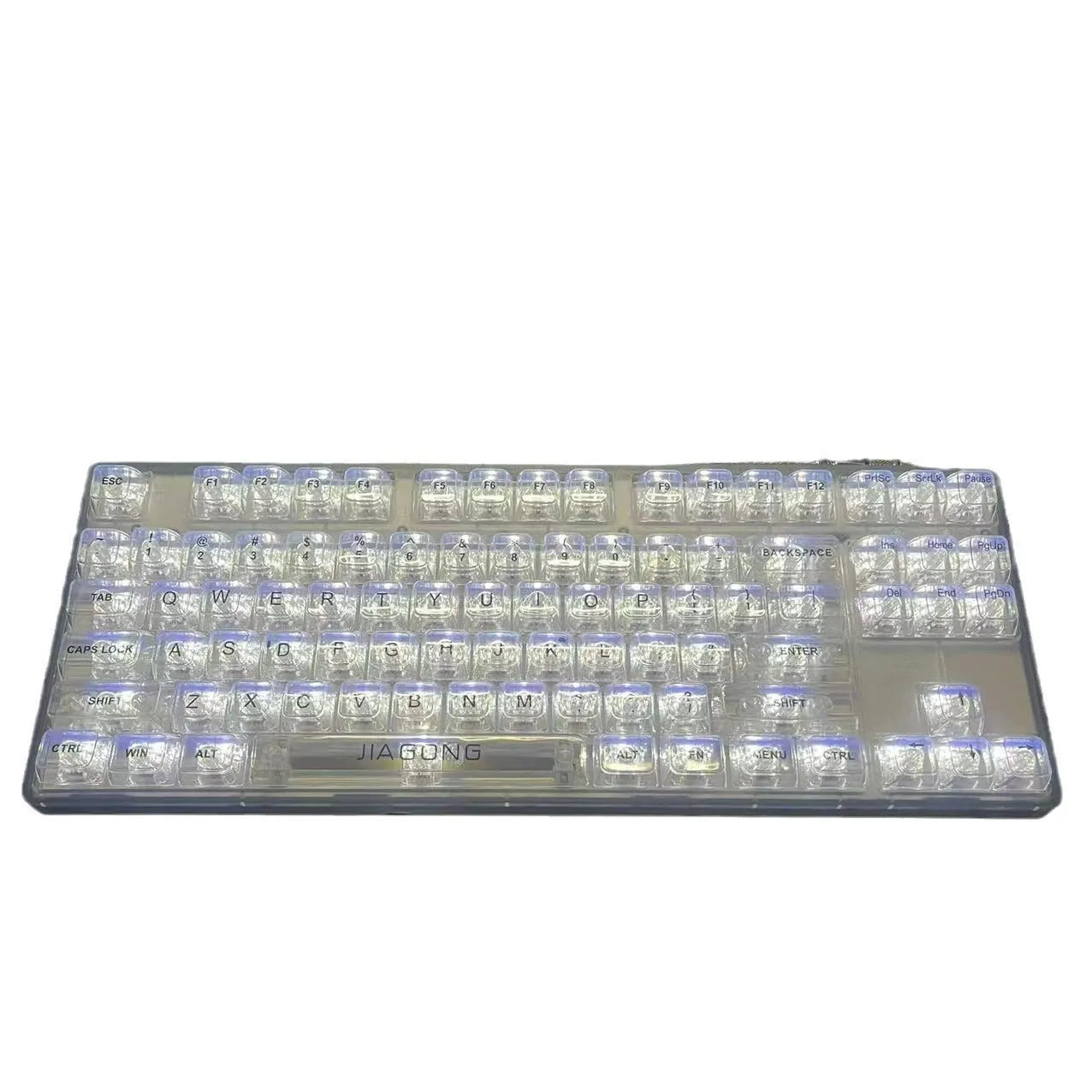 132 transparent plastic keyboard key caps arranged in full set with universal compatibility for mechanical and membrane keyboards