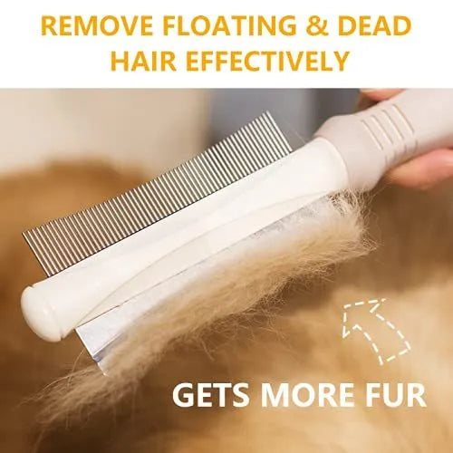 White 2 in 1 dog and cat grooming brush with curved comb and deshedding sides measuring 230mm