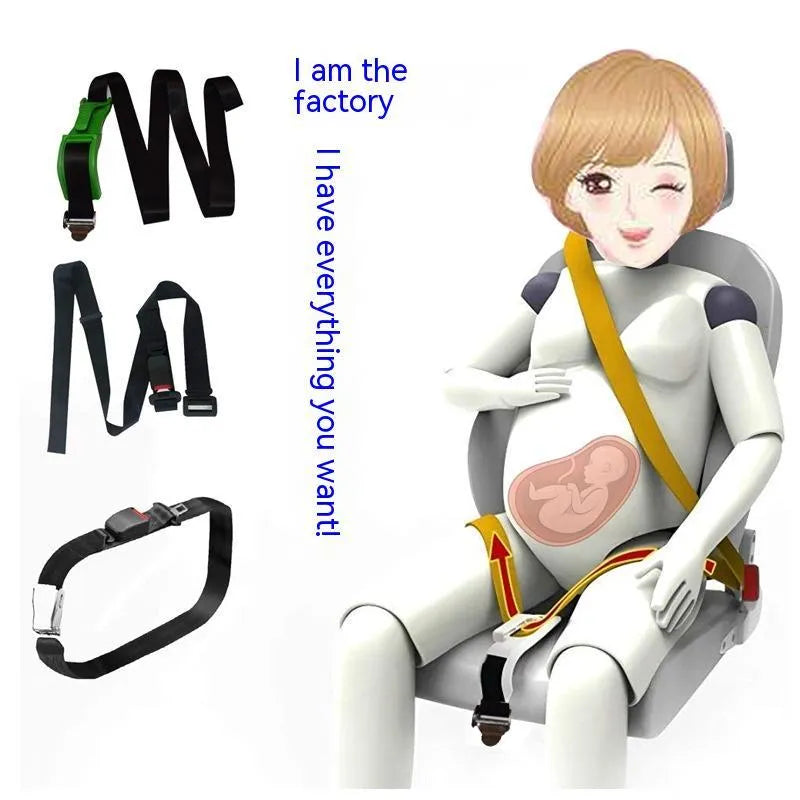 Black pregnant women's safety belt with ABS metal buckle showing anti-strangulation design