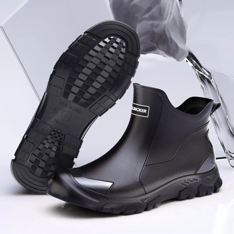 Korean style short tube rain boots with PVC upper and plastic sole for outdoor wading