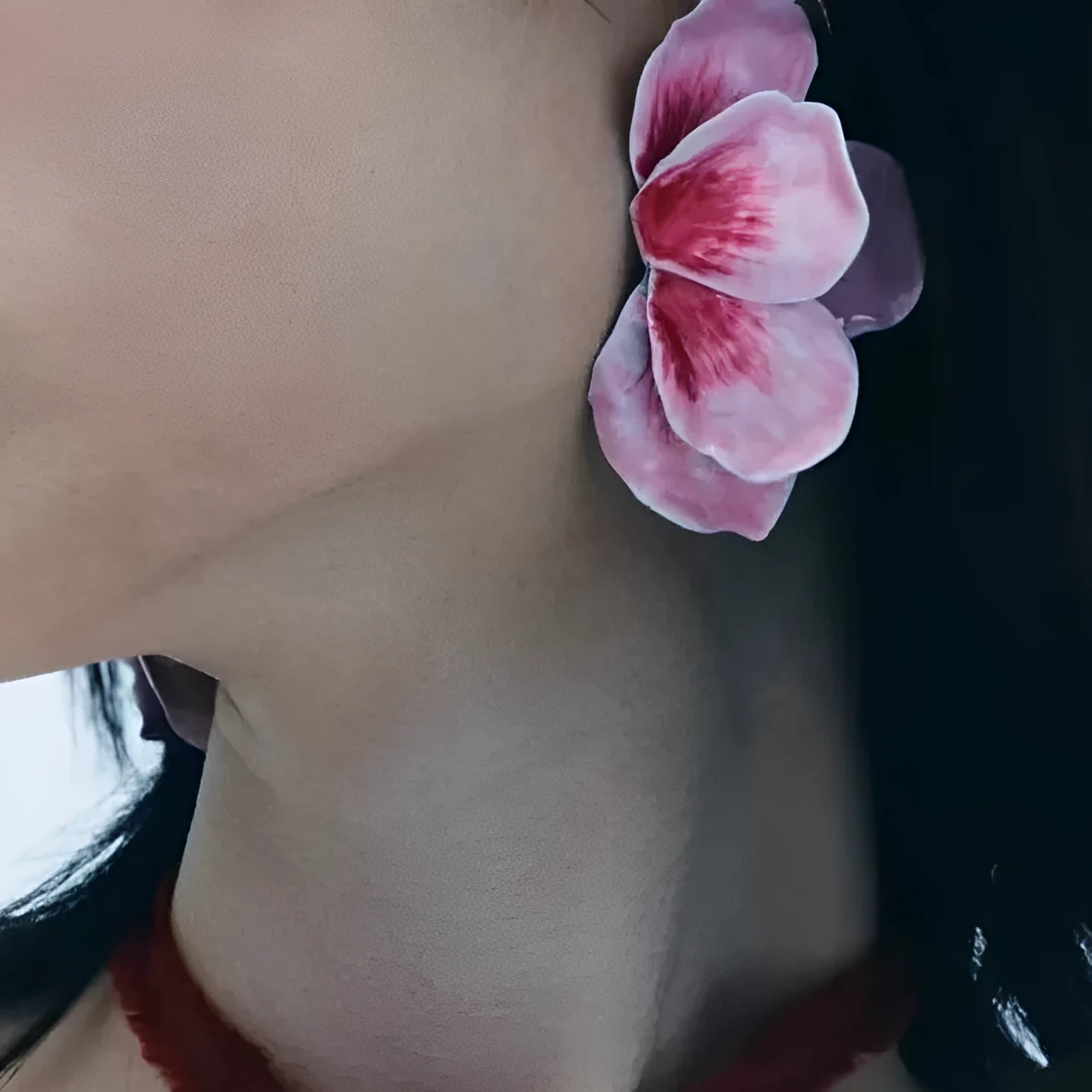 Pastoral style alloy flower stud earrings with electroplated finish and oil-spot glaze texture